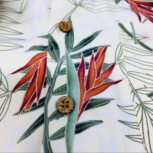 Caribbean Silk Blend Hawaiian Short Sleeve Shirt Size L Coconut Button Beige - Picture 6 of 10